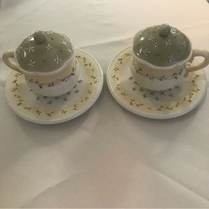 Woodsong Design 2 ea, saucer, tea cup & lid